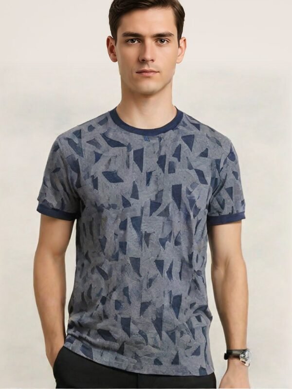 Men's Navy Geometric Print Cotton T-Shirt
