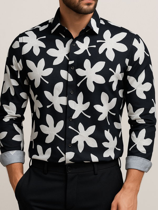 Men's Premium Printed Corduroy Casual Shirt - Black, S