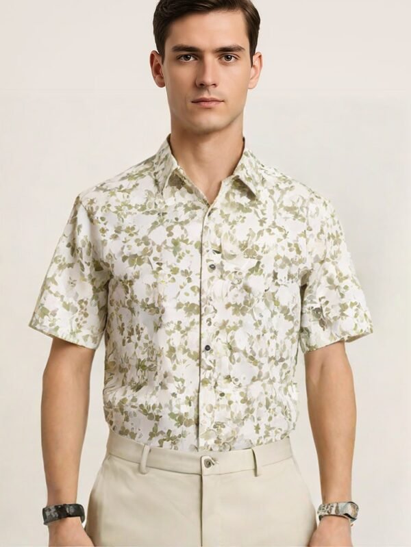 Classic Floral Short Sleeve Shirt for Men - Black